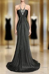 Vintage Mermaid Halter Gray Long Semi Formal Prom Gown Fairy Semi Formal Prom Dresses